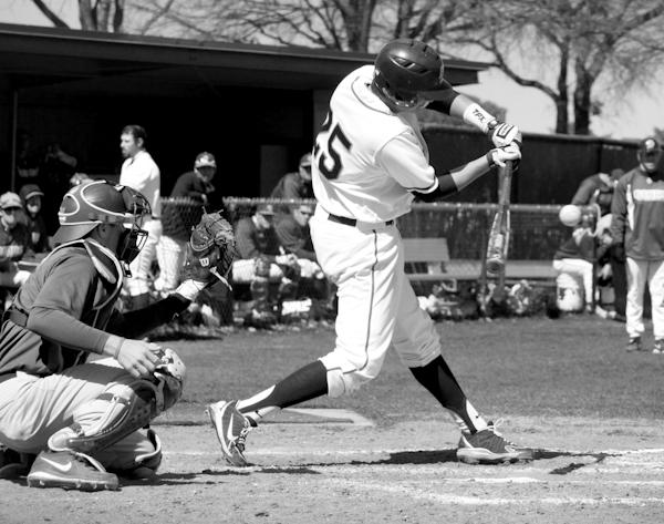 Photos by Scott Mitchell and Kathy Tran | Logan Tucker swings his bat and makes contact, hitting a ground ball.