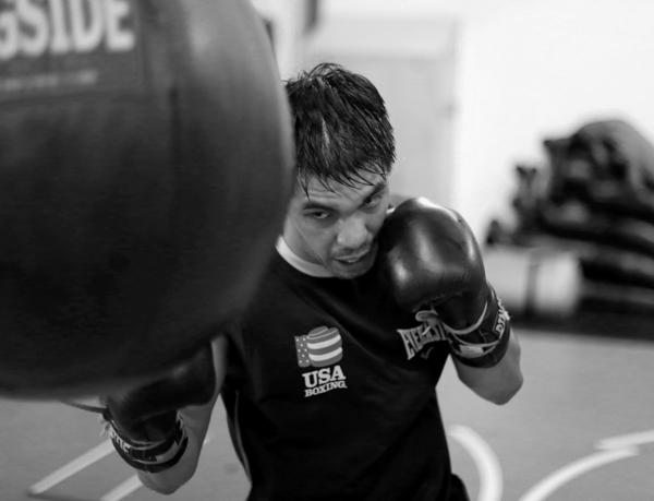 Photos by Scott Mitchell | Rincon takes a break from moving targets to practice his power blows on a punching bag.