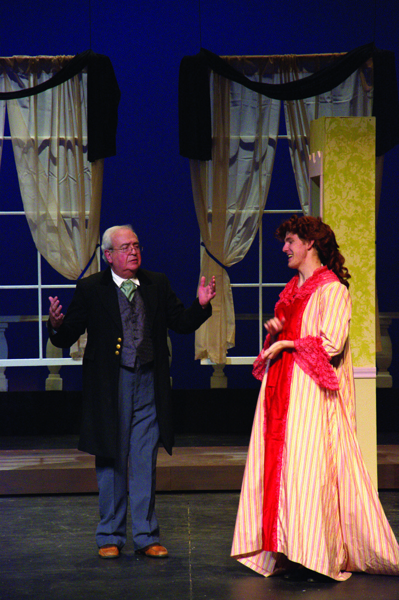 Barry Hoffman (as Papa Leroux) and Eric Bradley practice lines during dress rehearsal