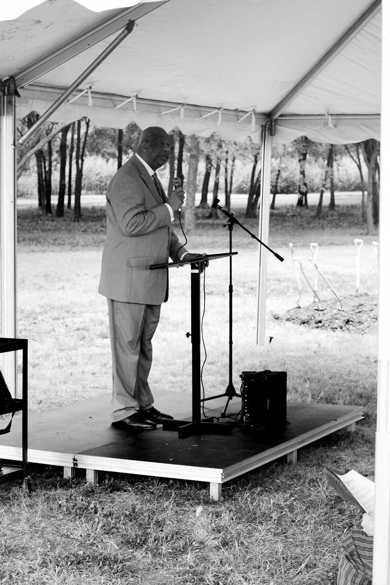 Photo and map by Nicholas Bostick and Scott Mitchell | DCCCD Chancellor Dr. Wright Lassiter speaks to the crowd at the groudbreaking for the trail expansion Sept. 18