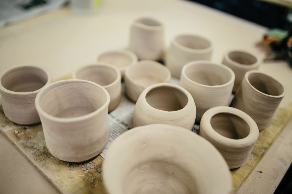 Photos by Kathy Tran | One student’s collection of bowls waits to be put in the kiln. Ceramics students are required to make 100 of the same item for practice.