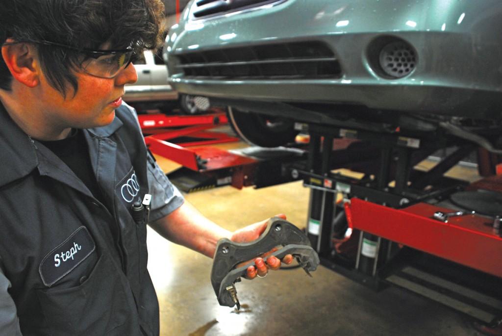 Stephanie Johnson explains the function of the brake caliper