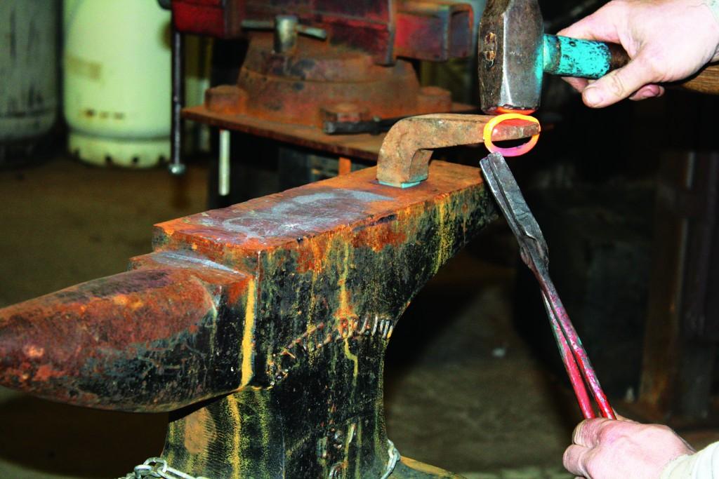 Hammers and tongs are used to manipulate hot metal into various shapes.