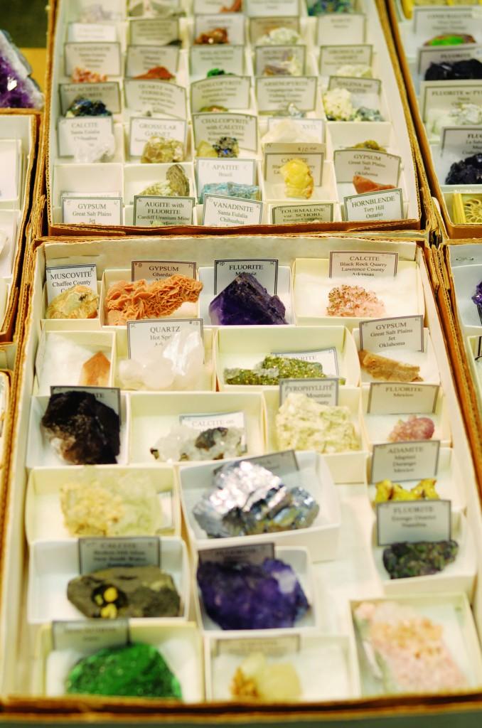 All photos by Travis Baugh |  A selection of precious stones displayed by several vendors lines the showrooms of the fair