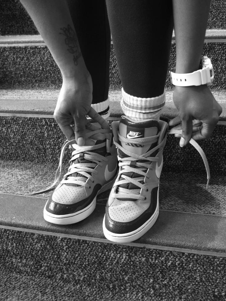 Photo by Brigitte Zumaya |Student shows off her stylish but comfortable sneakers. 