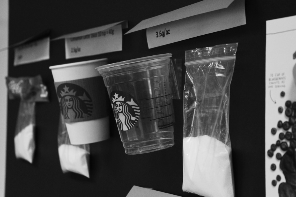  A 16-ounce Starbucks Frappuccino contains 14 1/2 teaspoons of sugar. 