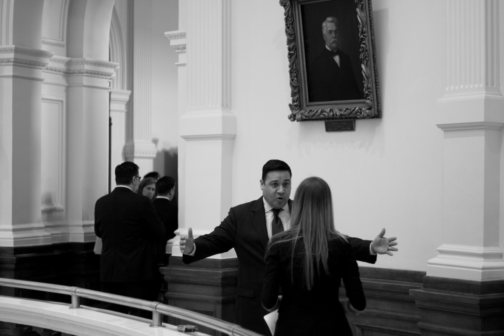 Wes Terrell | Staff WriterTX Rep. Jason Villalba explains the finer points of HB 2918 to Courier staffer Kate Rhoads.