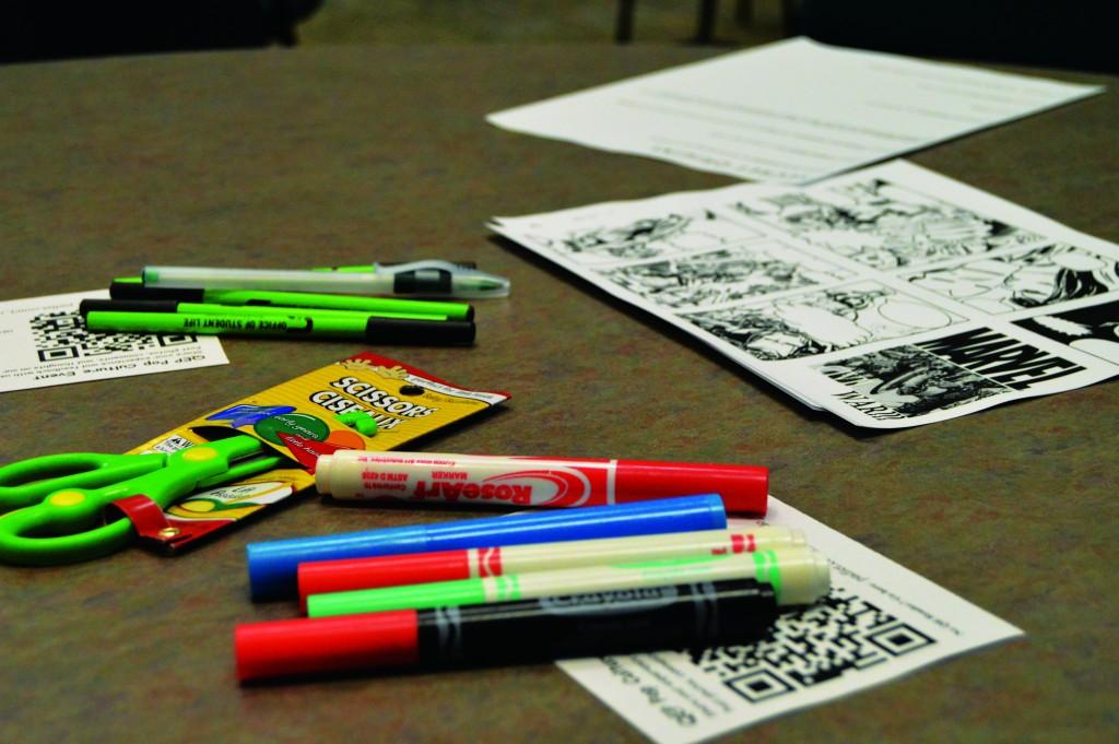 Photo by Marvin Montesinos | Courier Markers, scissors and other craft materials cover tabletops. 