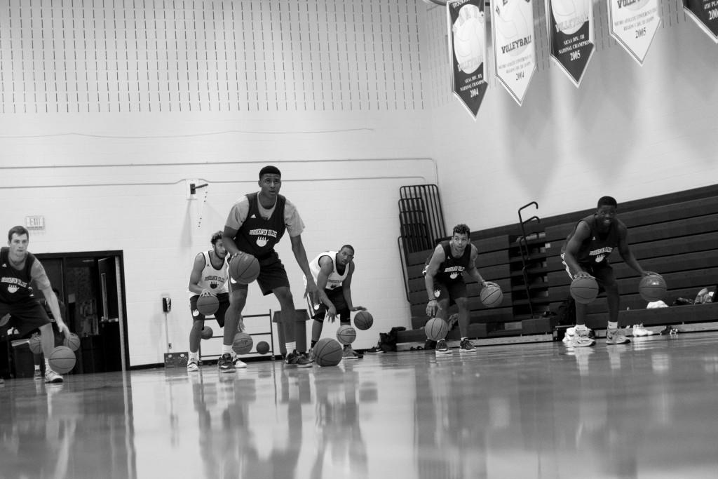 The Brookhaven basketball team practices ball handling drills.