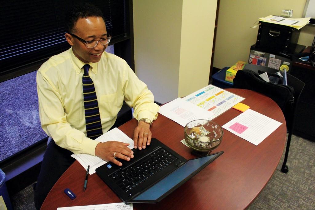 Photo by Brigitte Zumaya |Sandy Wyche, former Brookhaven College dean, settles into his new office at Mountain View College.