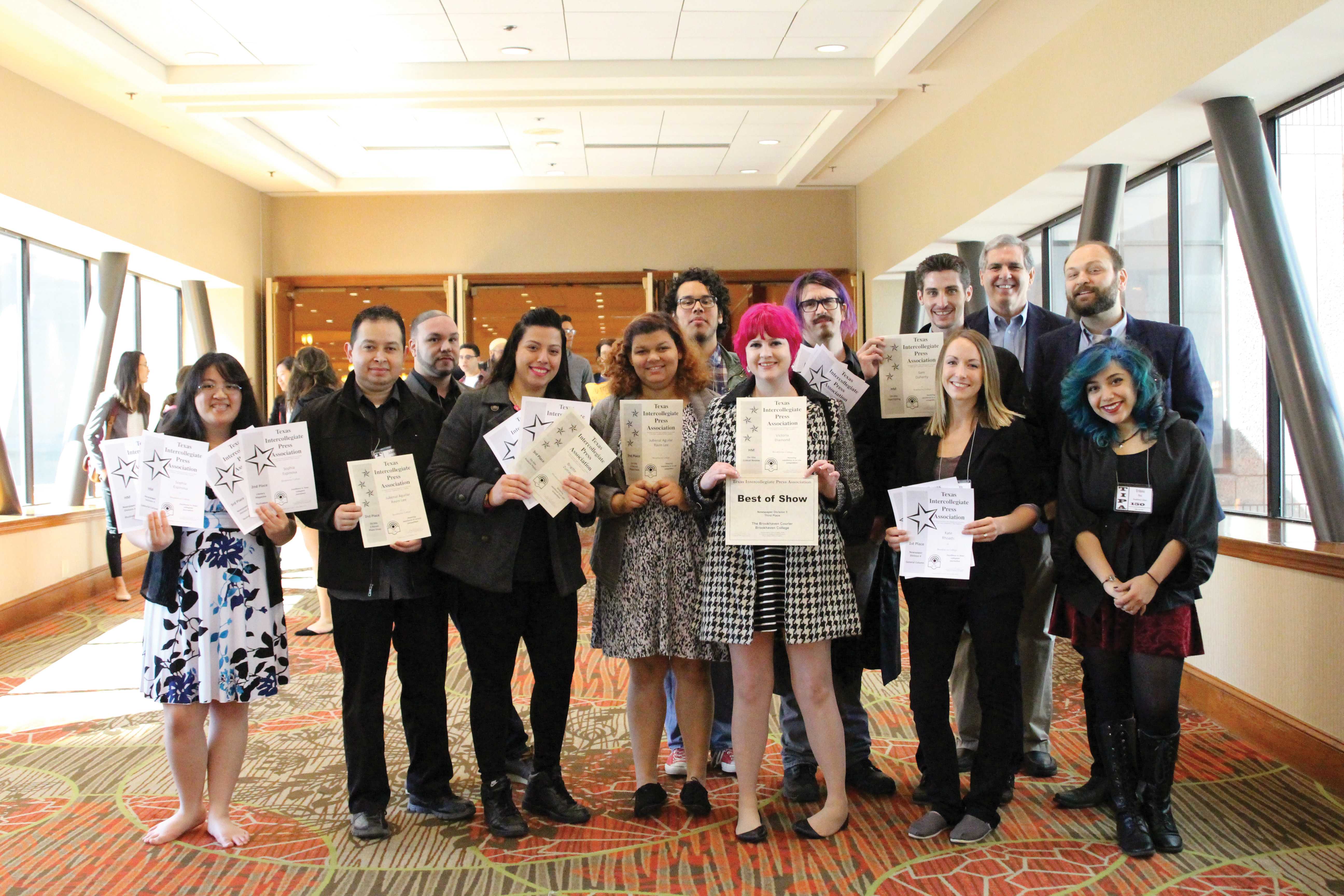 Photo courtesy of The Courier staff |The Brookhaven Courier staff poses proudly after winning 31 awards at the Texas Intercollegiate Press Association Convention.