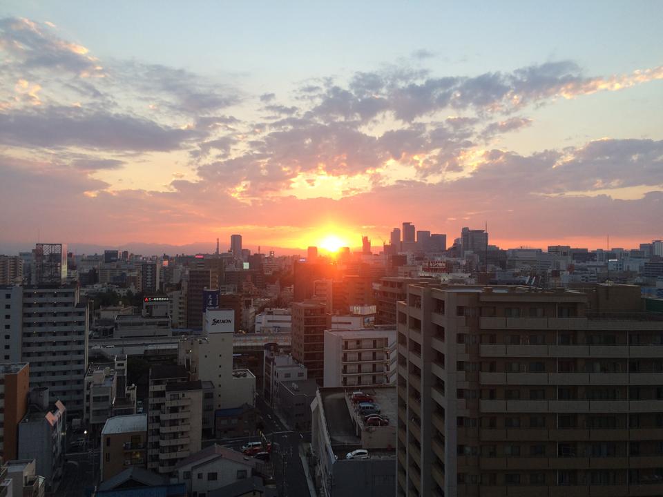 Photos by Ellen Case The sun sets behind the skyline in Nagoya, Japan.