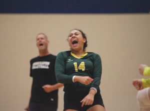 Photos by Malen Blackmon |Lady Bears setter Morgan Frisby (#14) celebrates after the winning the point of the match.