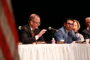 Photo by Jacob Vaughn | Rep. Four Price, a member of The Texas House Committee on Mass Violence Prevention and Community Safety addresses a panel during a hearing Oct. 10 at Brookhaven College.
