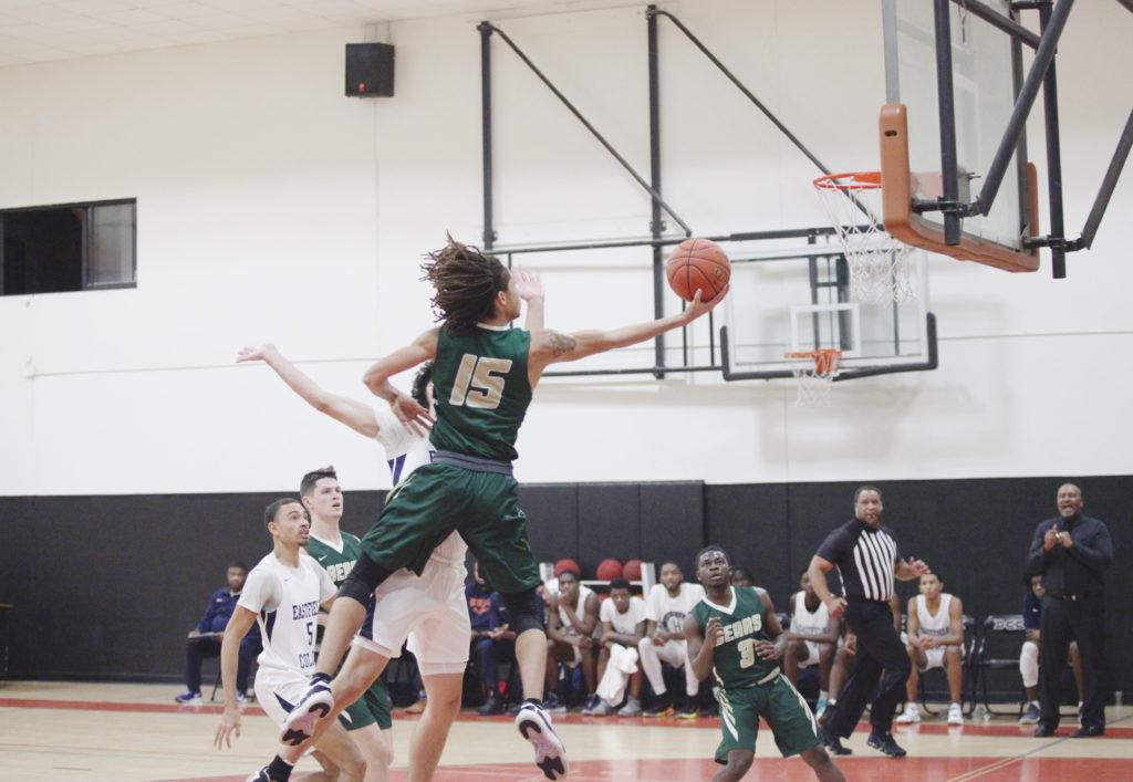 Photos by Malen Blackmon | Bears guard Solomon Mitchell (#15) scores and is fouled during a fast break against Eastfield College