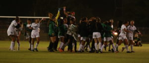 Photos by Brandon Donner | The Lady Bears celebrate their win against Richland College in the NJCAA Region V Championship game Oct. 28; Lady Bears forward Taylor Brown (#17) attempts a shot.