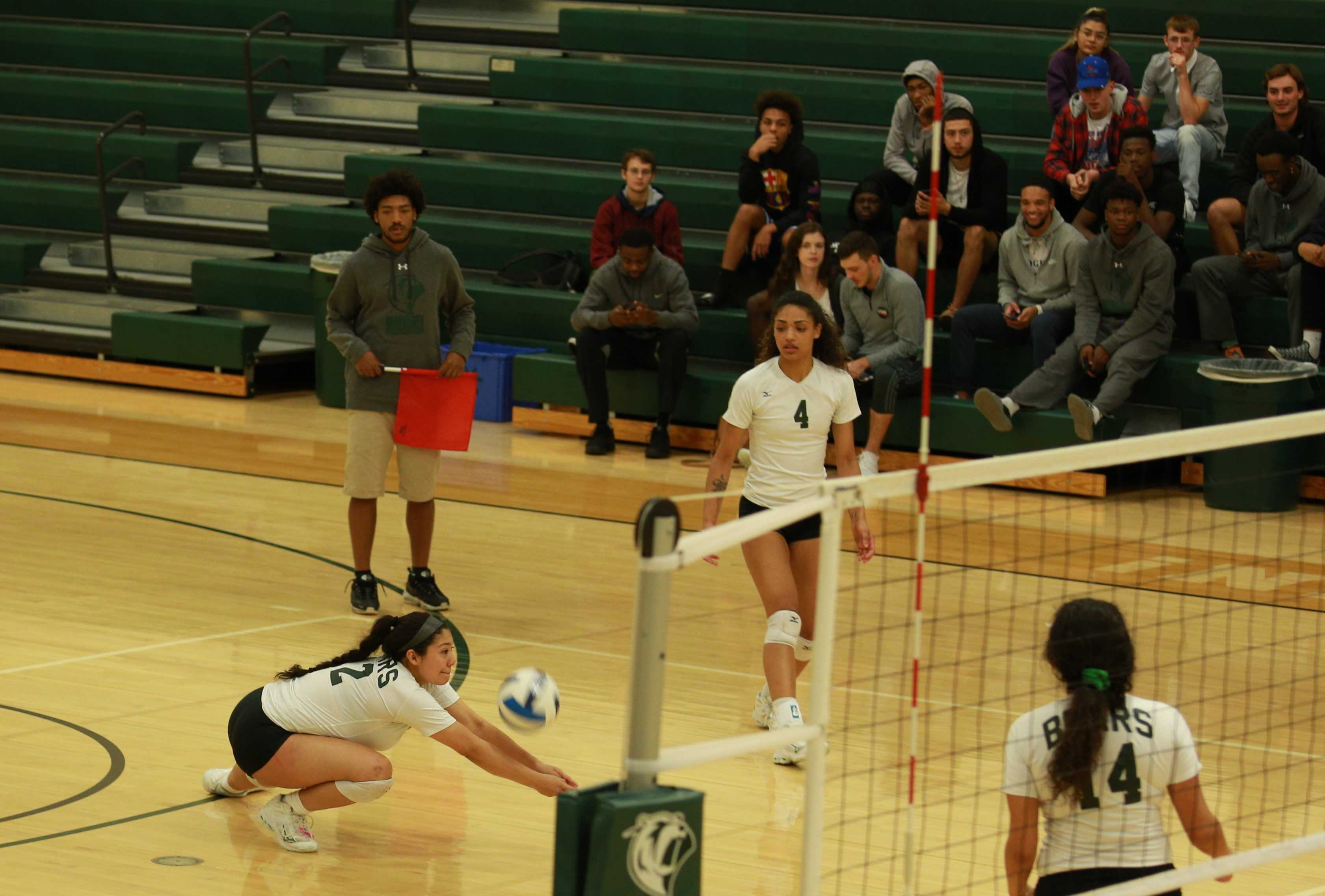 Photo by Brandon Donner | Bears defensive specialist Fatima Paez (#12) digs the ball to keep it in play Oct. 24 against Eastfield College.