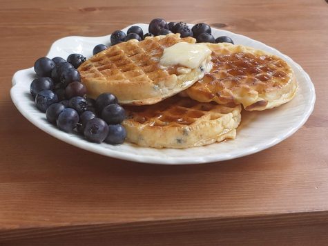 Blueberry toaster waffles with blueberries plate
