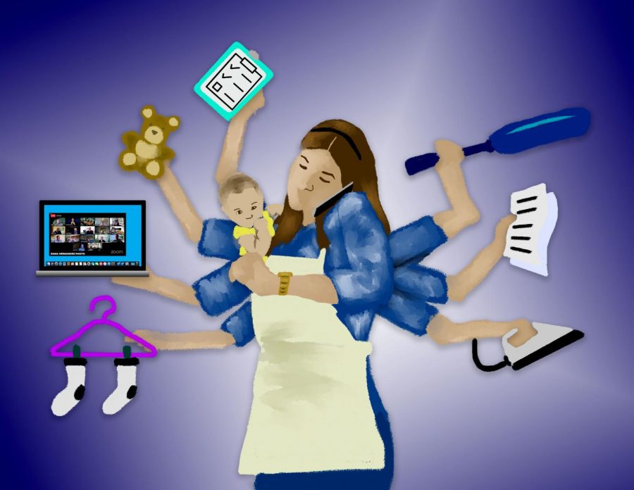 illustration of busy parent