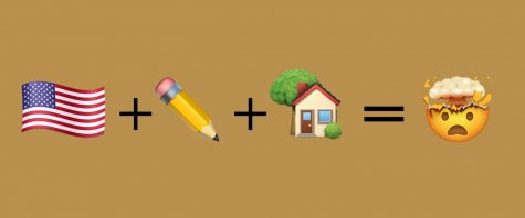 flag, pencil, house and mental stress emoji