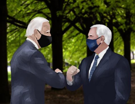illustration of Biden and pence bumping elbows