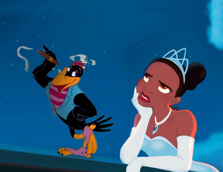 Illustration of Disney crow and Princess Tiana