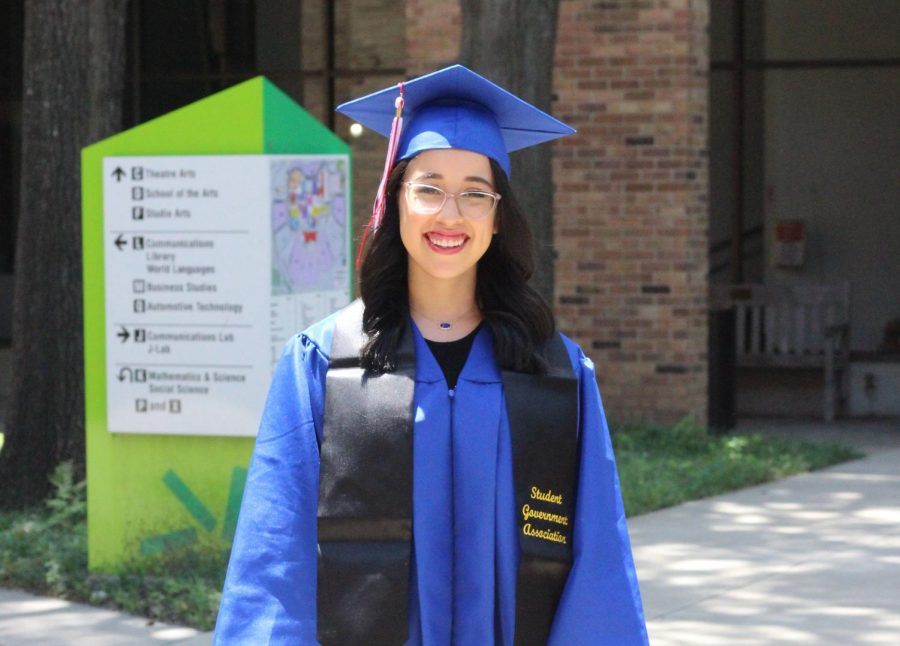 Liliana Cruz, Brookhaven Student Government Association vice president, sports her cap and gown on campus.