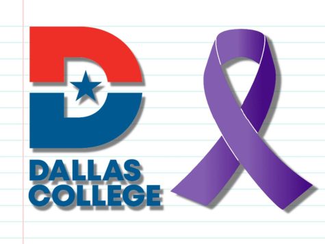 illustration if domestic violence purple ribbon and Dallas College logo