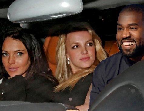 illustration of Britney Spears and Lindsay Lohan in a car with Kanye West