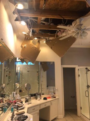 Picture of ceiling and dry wall damage from ice storm