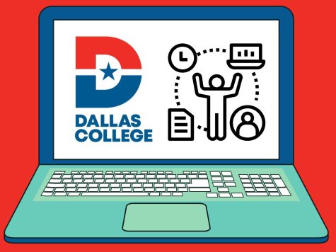drawing of laptop with Dallas College logo