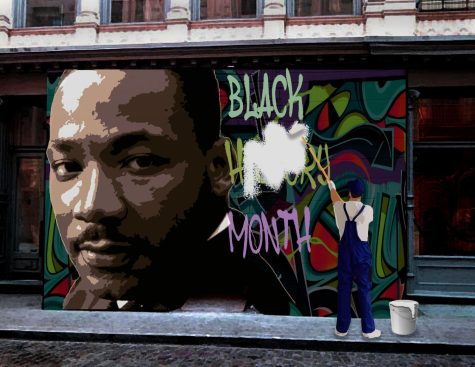 Illustration of someone painting over MLK Jr. Mural