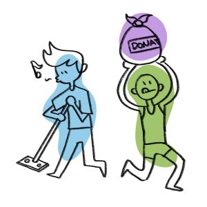 two people cleaning their home