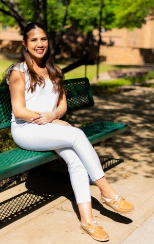 Gisselle Lopez sits near the International courtyard at Brookhaven Campus.
