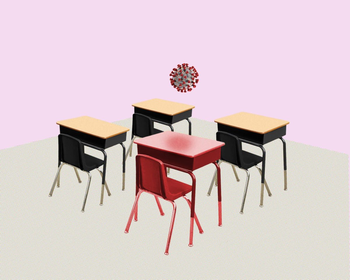 Four+desks+with+a+virus+illustration+above