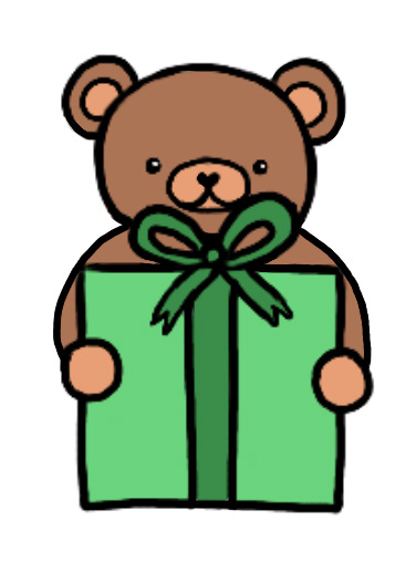 Bear giving gift.