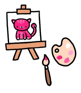 Painting of pink cat.