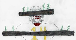 Illustration of football player with black bar over eyes.
