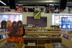 A photo of a record store filled with albums.