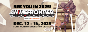 A poster of anime frontier with a person wearing a hat in the railroad.