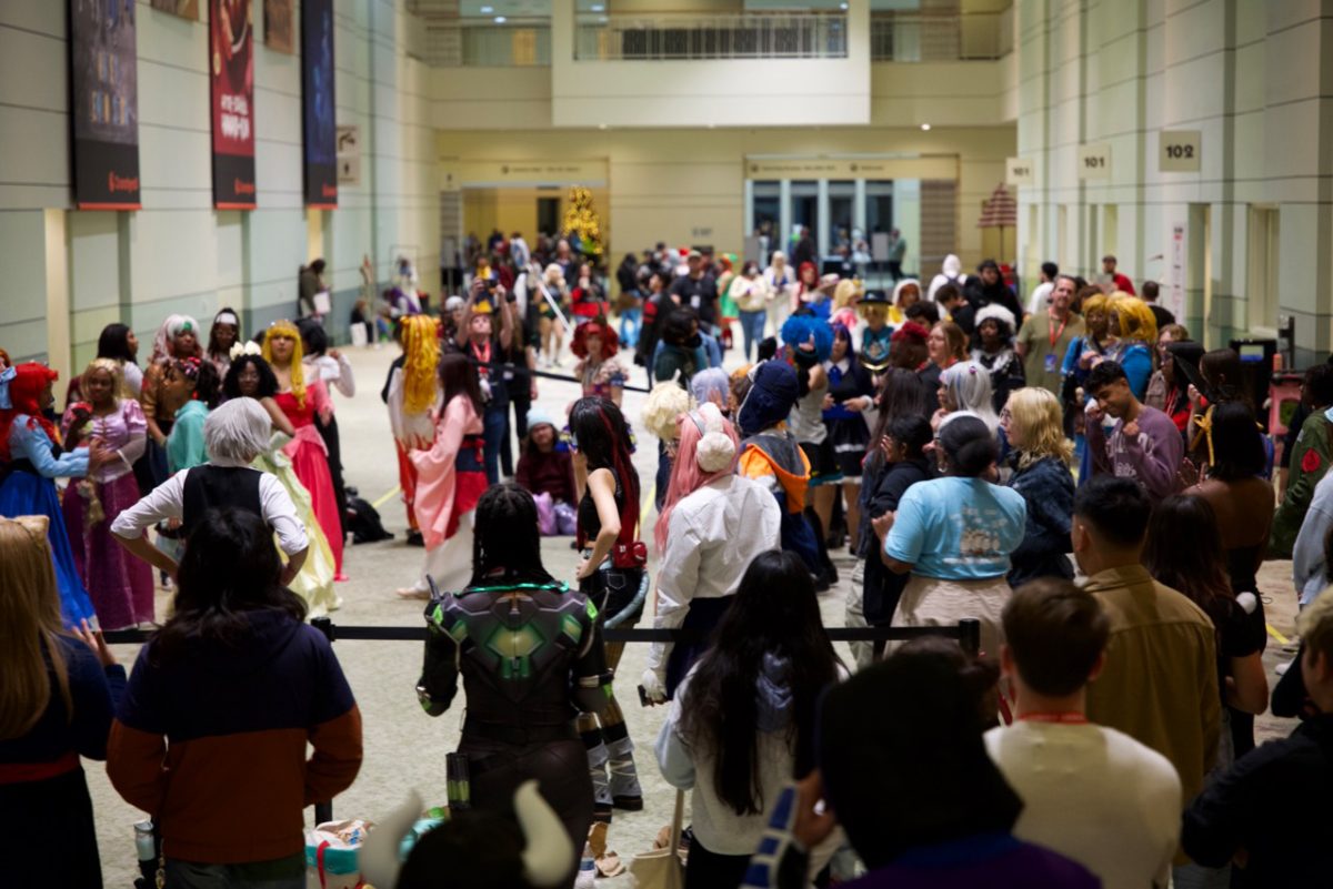 A crowd dancing in a building.