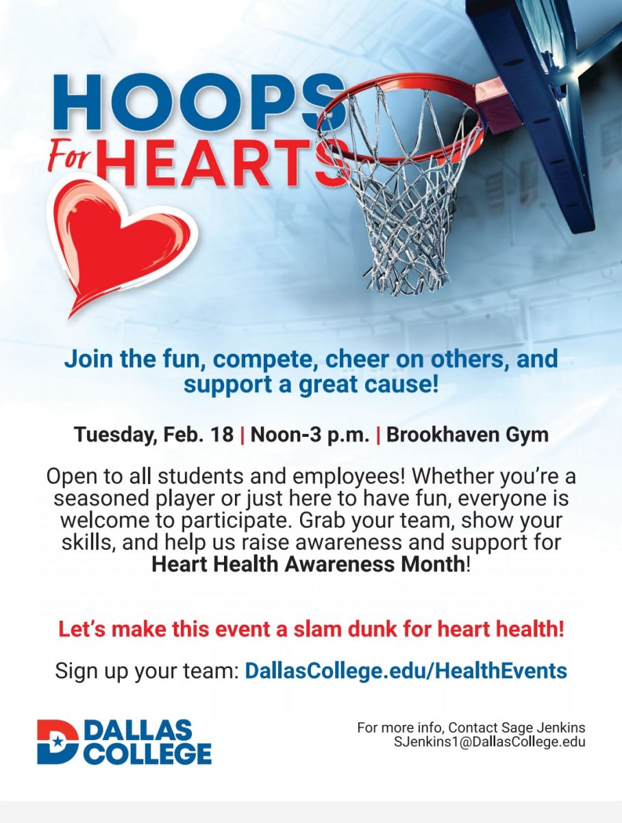 Heart and a basketball hoop in a poster.