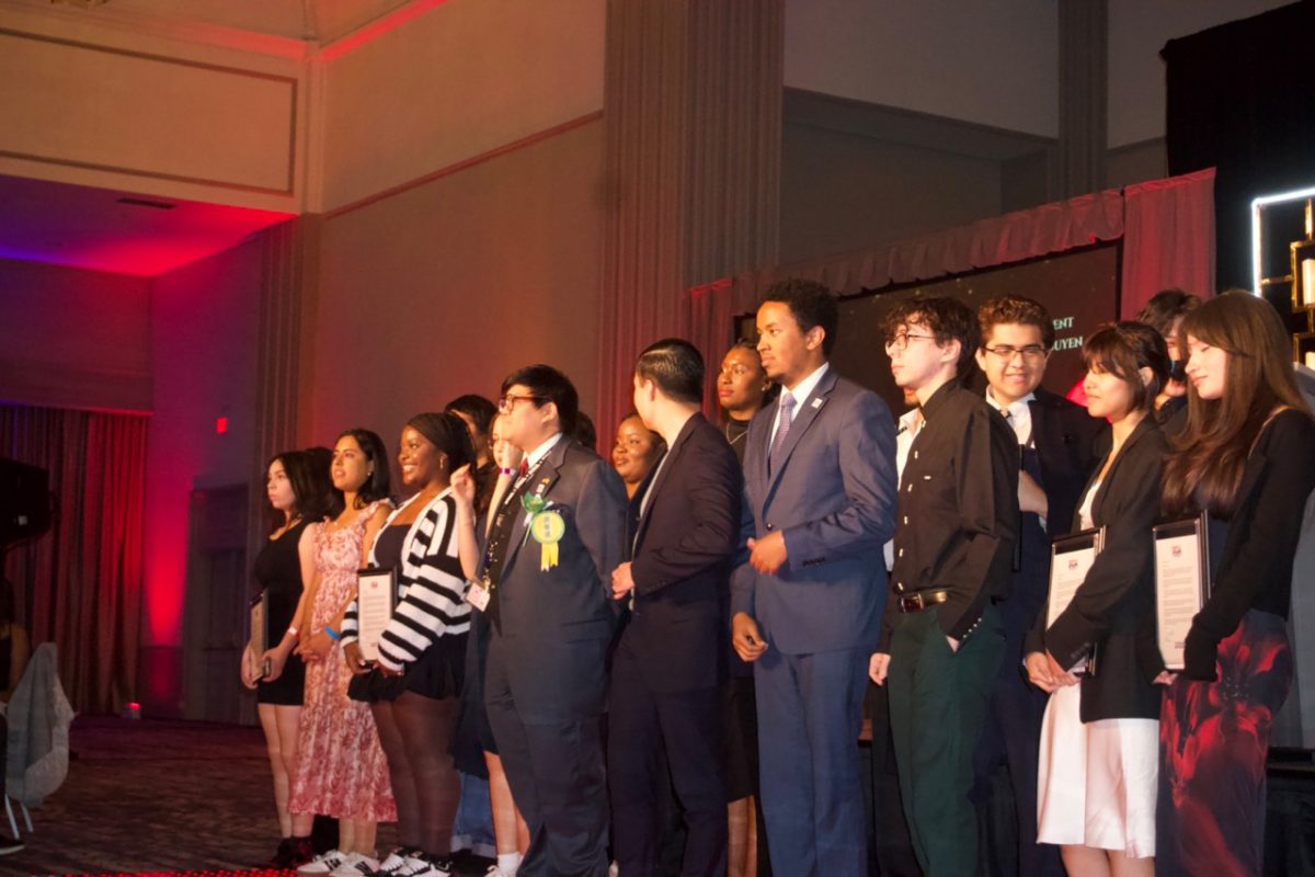 Students line up on stage and await to receive their awarded certificates. (Photo courtesy of Mame Sanou Sy)