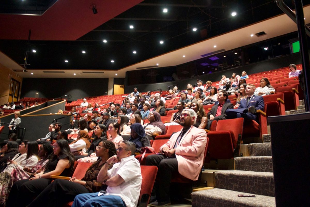 Honors students wait to receive awards at the Richland Campus Arena Theater during the Honors Awards Ceremony on April 25. The event celebrated 80 honors students across all seven Dallas College campuses. (Photo courtesy of Meer Hashmi)