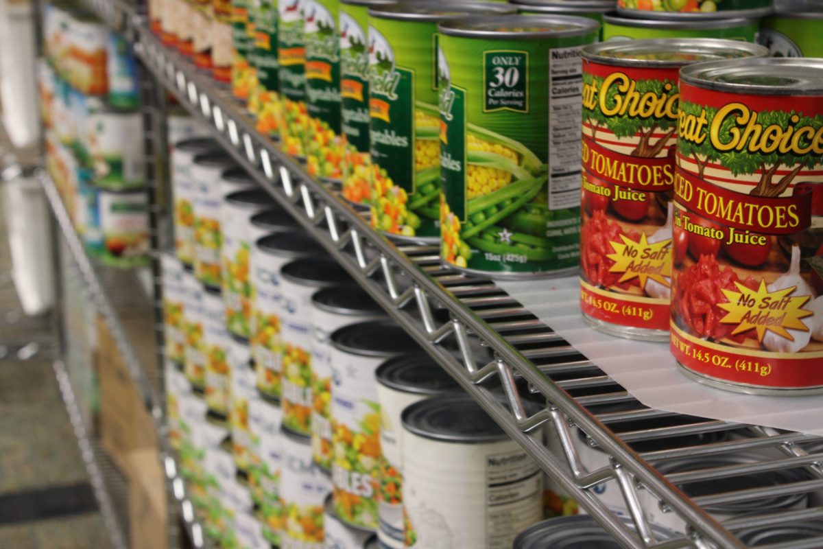 Cans of food from the Dallas College Brookhaven Campus food pantry.
