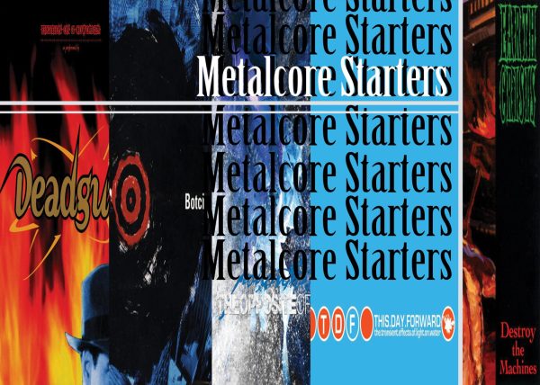 Photo illustration of the listed five metalcore albums.