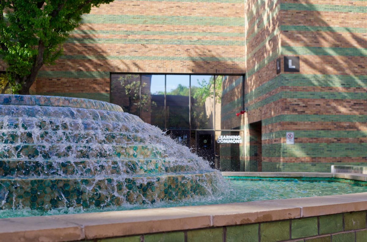 The fountain in the Commons Courtyard.