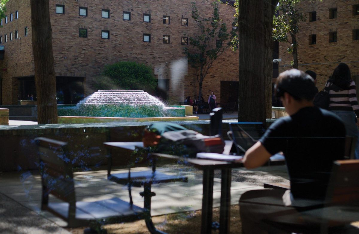 The fountain in the Commons Courtyard.
