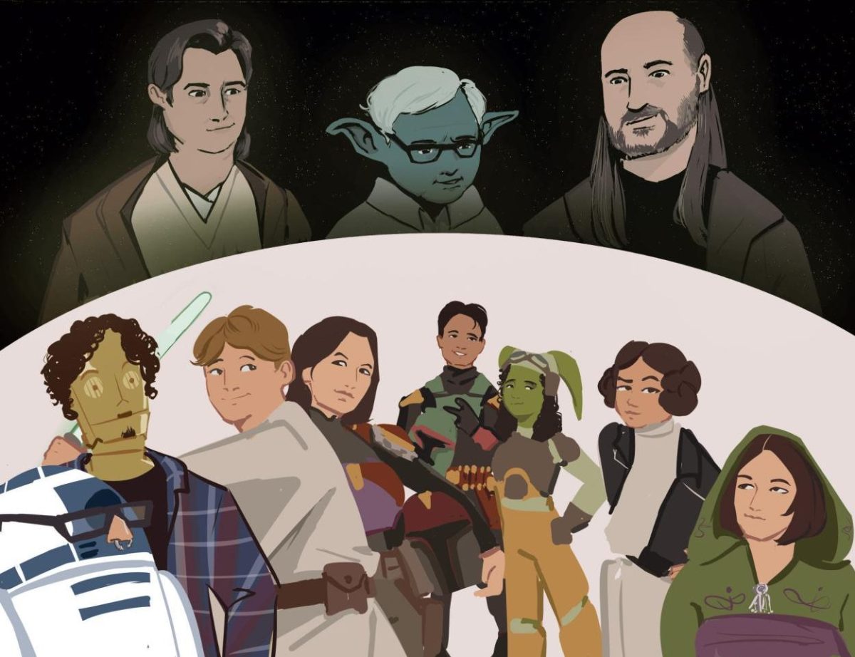 Top, left to right: Jubenal Aguilar as Obi-Wan Kenobi, Dr. John Neal as Yoda, Daniel Rodrigue as Qui-Gon Jinn
~
Bottom, left to right: Patch Darnell as R2-D2, Marcos Velez Rodriguez as C-3P0, Tristan Brown as Luke Skywalker, Juniper Lumbley as Sabine Wren, Brandon Mendoza as Boba Fett, Isabel Velazquez as Hera Syndulla, Aliya Ibrahim as Leia Organa, Lucy Hagge as Padme Amidala
